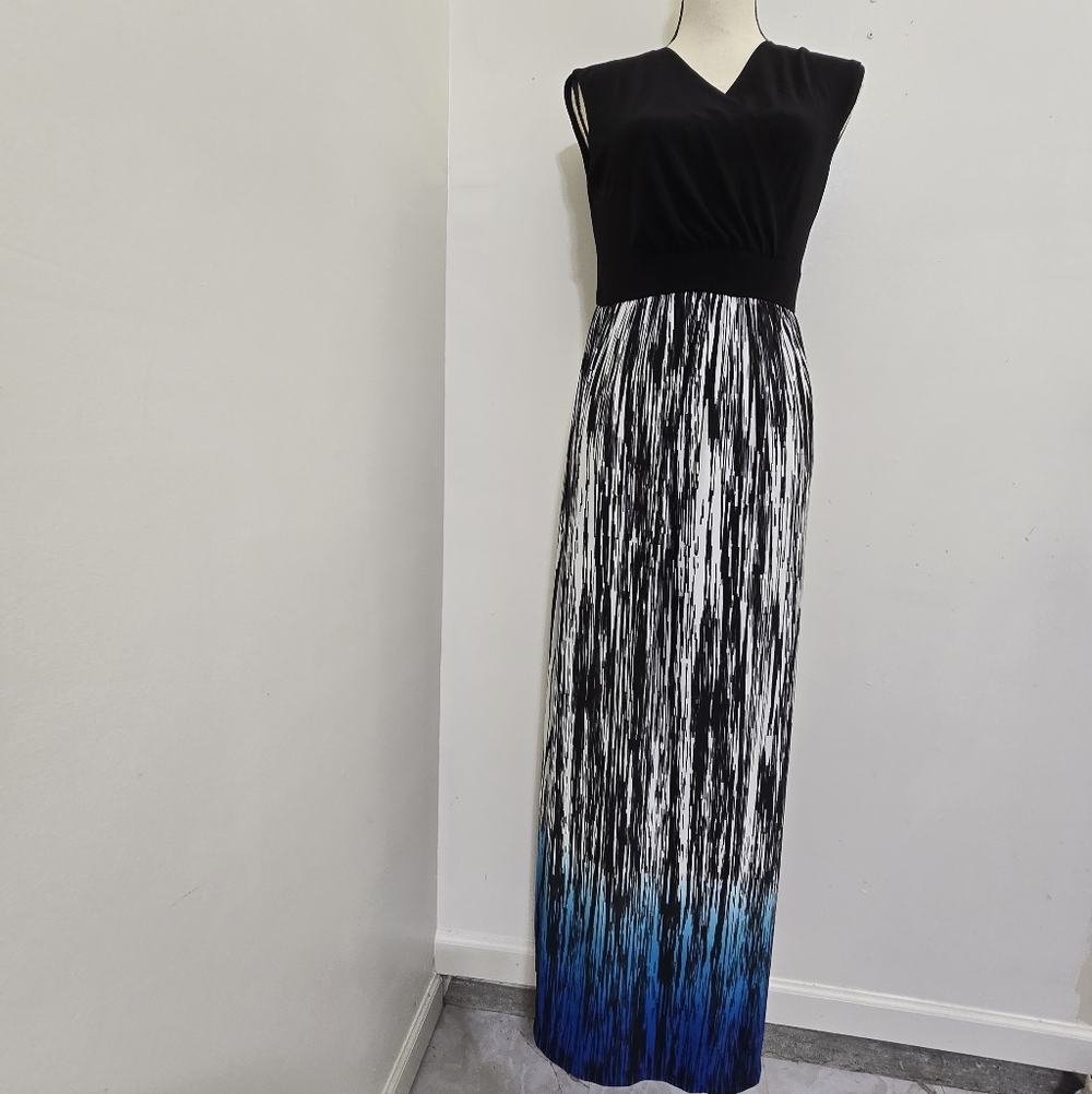 AB STUDIO size Medium Sleeveless Printed Ombre Surplice Maxi Dress Black